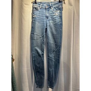 American Eagle Next Level Stretch Skinny Jeans Distressed Blue Womens size 4